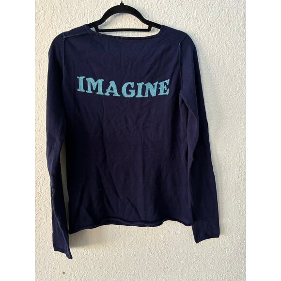 Zadig & Voltaire Crewneck Top Shirt Sweater Blue Imagine Skull Cotton Small $250 - Picture 1 of 8